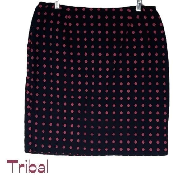 Tribal Black Pink Polka Dot Pure Cotton Office To Date Skirt NWOT Size 12 - Picture 1 of 12